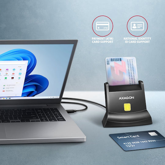 Axagon Кард рийдър USB 2.0 Type-C за SmartCard