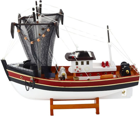 Lean Toys Риболовна Лодка Траулер с Риболовна Мрежа Моделна Фигура Бяла 38x31см