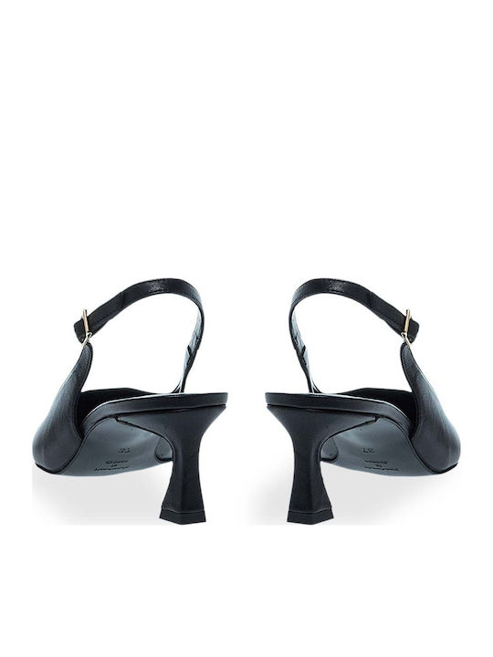 Leder Spitze Zehe Pumps Schwarz