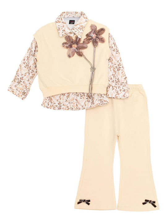 Kids Sweatpants Set Beige 3 Pieces