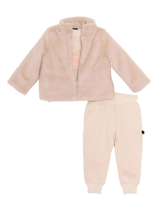 Kids Sweatpants Set Beige 3 Pieces