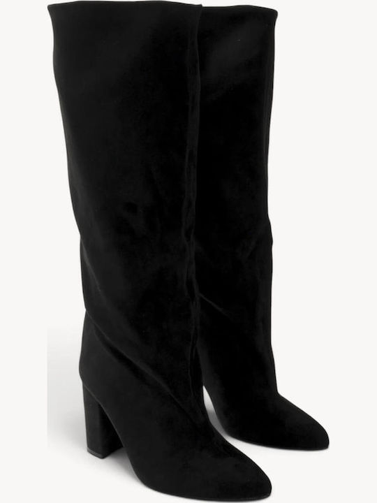Schwarze Wildleder Damenstiefel Drapé Körper Fließende Passform