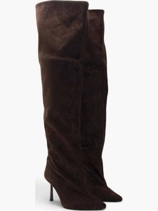 Braune Damenstiefel Draped Slim Line Stiletto Absatz