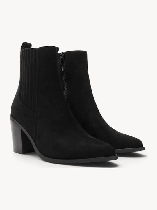 Black Suede Ankle Boots Elastic Side High Heel