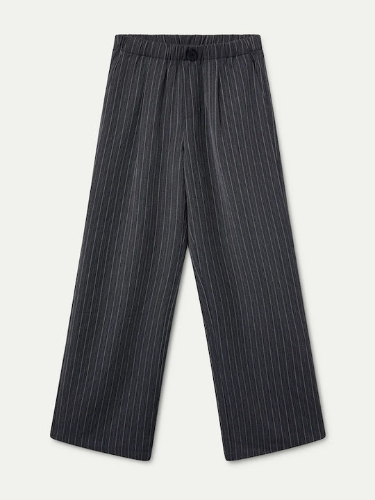 Pantaloni Dama Cu Talie Înaltă Din Țesătură Cu Elastic În Croială Regular Gri
