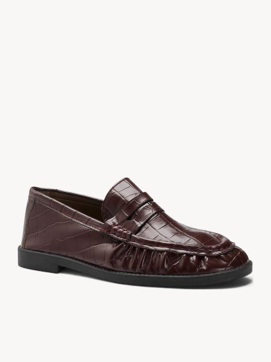 Bordeaux Damen Mokassins Croco Angeleimte Textur Raffung Ligglo
