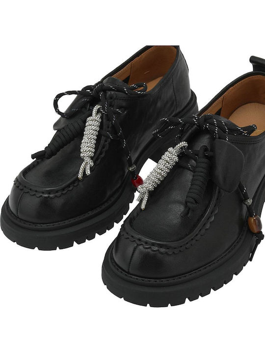 Leder Damen Mokassins in Schwarz Farbe