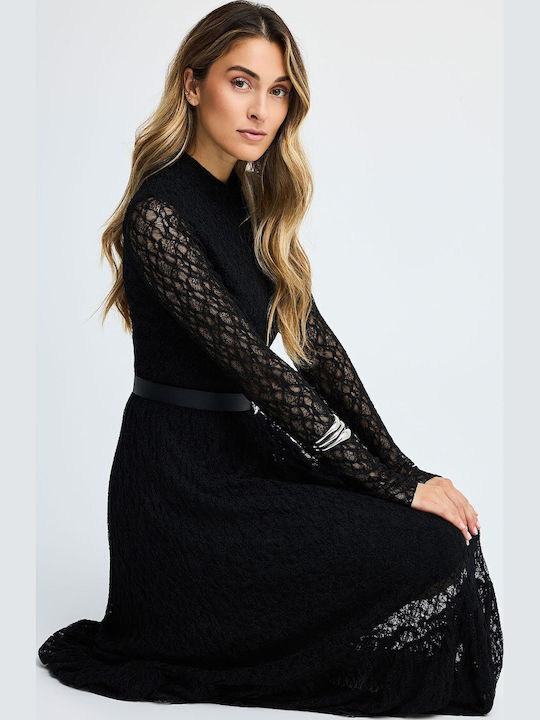 Maxi Rochie de Seara Jupon cu Dantelă Neagră