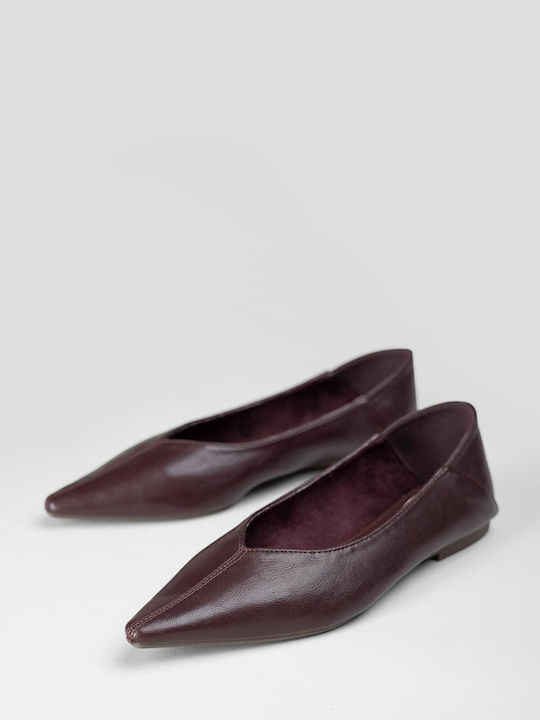 Damen Ballerinas Spitz zulaufend Burgundisch