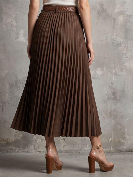 Pleated Maxi Brown Skirt