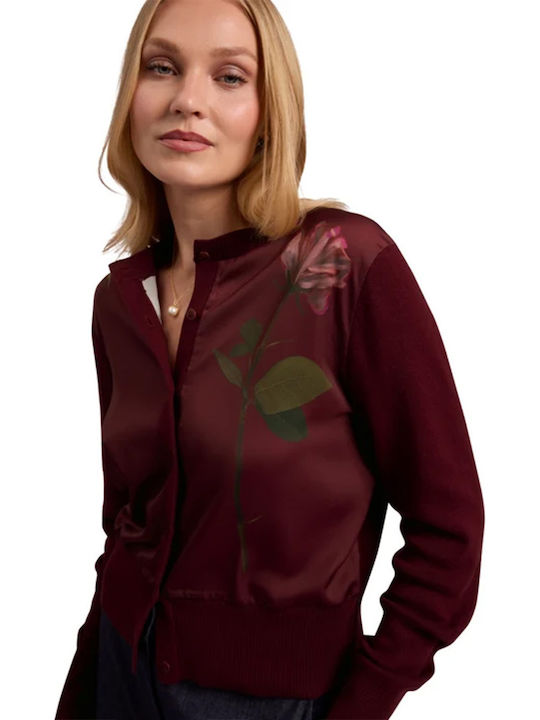 Lange Gestrickte Damen Strickjacke Burgundisch