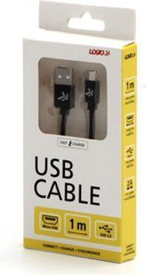 Logo Collection Regular USB 2.0 to micro USB Cable Μαύρο 1m
