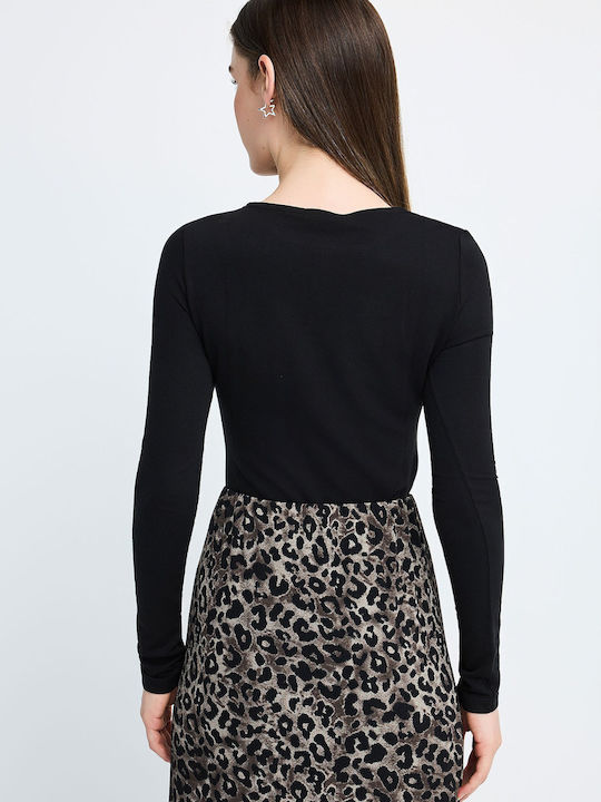 Damen-Bodysuit Langarm Rib-Koromaki Cut Out