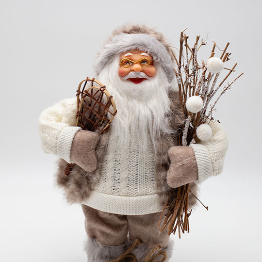 Dekorativer Beige Stoff Weihnachtsmann 30cm