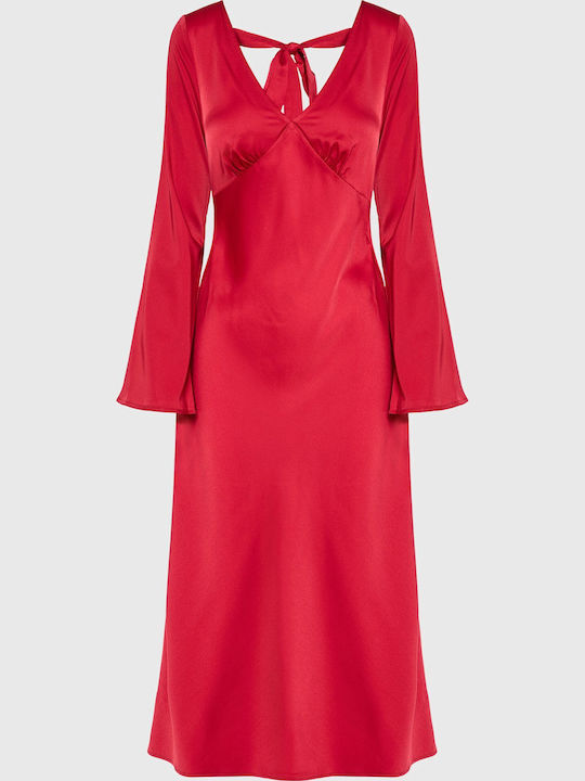 Summer Midi Evening Shirt Dress Open Back Red