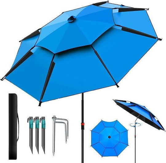 Umbrelă Pliabilă Umbrele Plajă Diametru 2.2m cu Protecție UV și Rezistență la Vânt Albastră