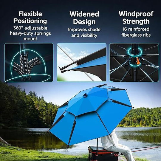 Umbrelă Pliabilă Umbrele Plajă Diametru 2.2m cu Protecție UV și Rezistență la Vânt Albastră