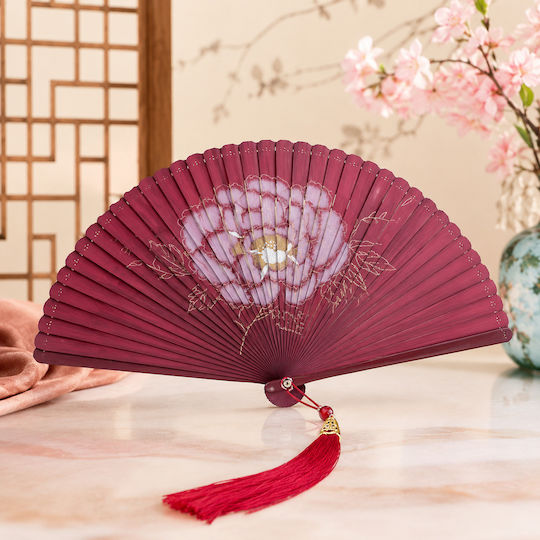 Fächer Bamboo Rote Floral 18cm 4 Seasons Collection