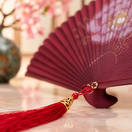 Fächer Bamboo Rote Floral 18cm 4 Seasons Collection