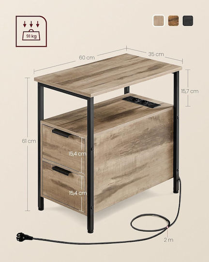 Noptieră din Lemn cu Picioare Metalice Maro 60x35x61cm