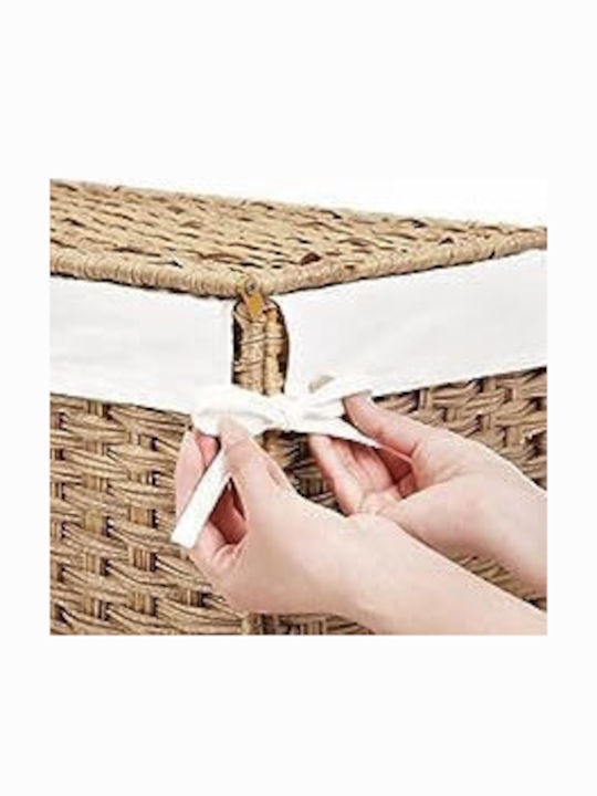 Songmics Coș de rufe Din Paie 90lt cu Capac 46x33x60cm Alb