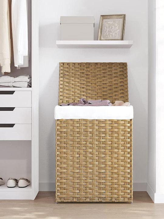 Songmics Coș de rufe Din Paie 90lt cu Capac 46x33x60cm Alb