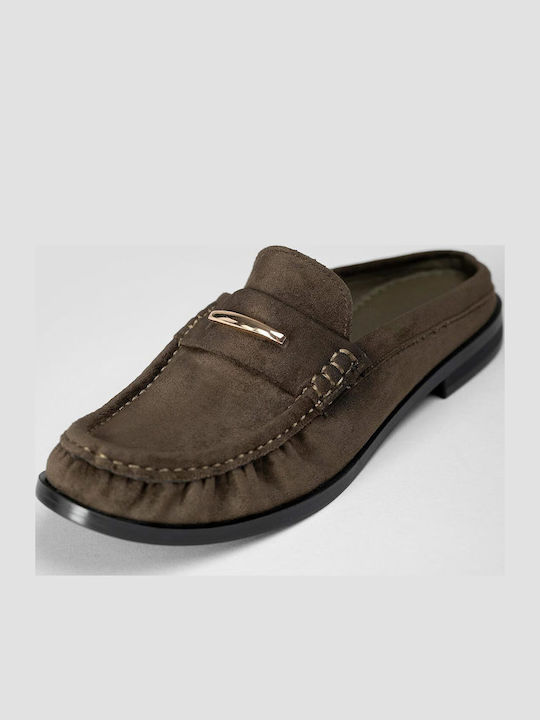 Flat Wildleder Damen Pantoletten in Braun Farbe