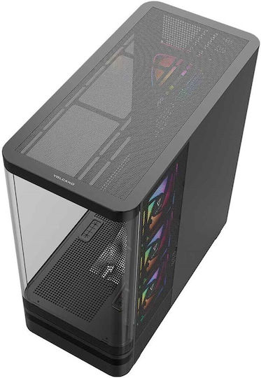 Modecom Volcano AQ100 Gaming Midi-Turm Computergehäuse mit Seitenfenster und ARGB-Beleuchtung Schwarz