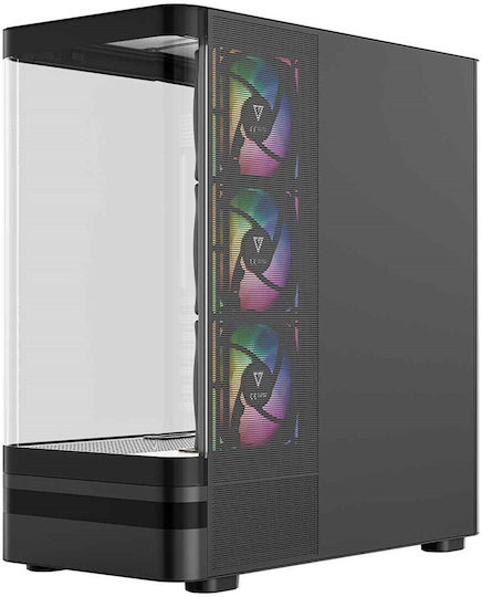 Modecom Volcano AQ100 Gaming Midi-Turm Computergehäuse mit Seitenfenster und ARGB-Beleuchtung Schwarz