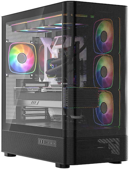 Modecom Volcano AQ300 Gaming Midi Tower Computer Case with Side Window and ARGB Lighting Black
