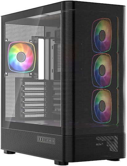 Modecom Volcano AQ300 Gaming Midi Tower Computer Case with Side Window and ARGB Lighting Black
