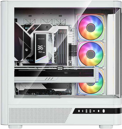 Volcano AQ200 Gaming Midi Tower Carcasă PC cu Deschidere Laterală Albă