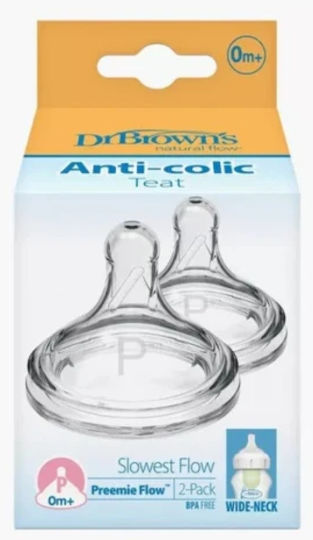Dr. Brown's Natural Flow Силиконов Биберон 0m+ Ниво Предварително Бърз Биберони от Силикон за 0+ месеца 2бр