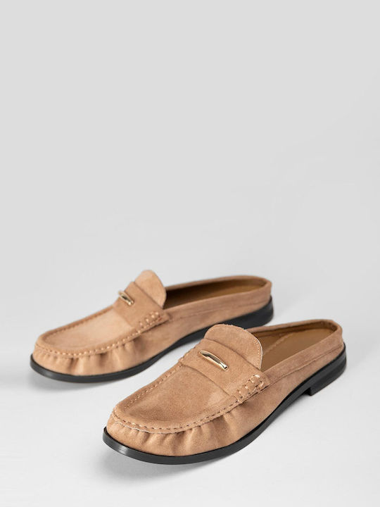 Flat Wildleder Damen Pantoletten in Braun Farbe