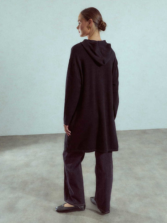 Celestino Cardigan Pentru Femei Lung Cu Glugă Loose Fit Negru