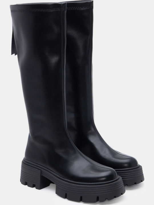 Wildleder Damenstiefel mit mittlerem Absatz Schwarz