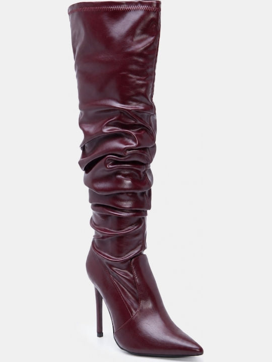 Wildleder Damenstiefel Über dem Knie Burgundisch