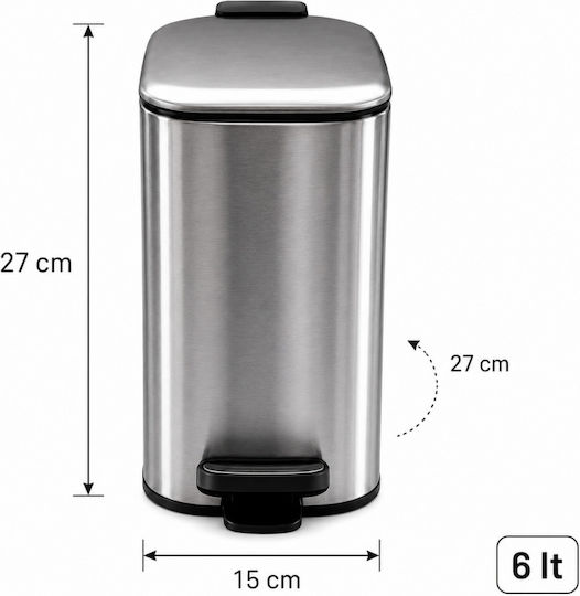 Eurocasa Inox Σετ Πιγκάλ και Καλαθάκι Μπάνιου Soft Close 6lt Ασημί