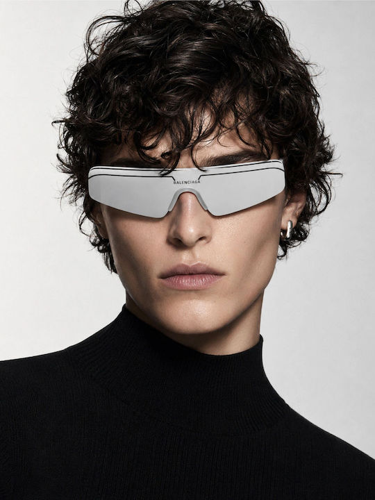 Balenciaga Unisex Sonnenbrillen mit Weiß Horn umrandetem Rahmen und Silber Spiegel Gläser