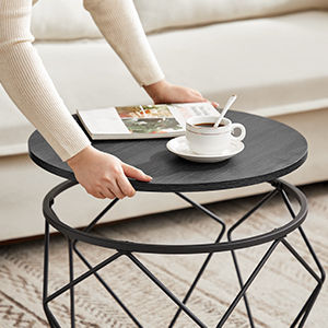 Masă laterală rotundă din lemn masiv Black 2 buc M50xL40xÎ40cm
