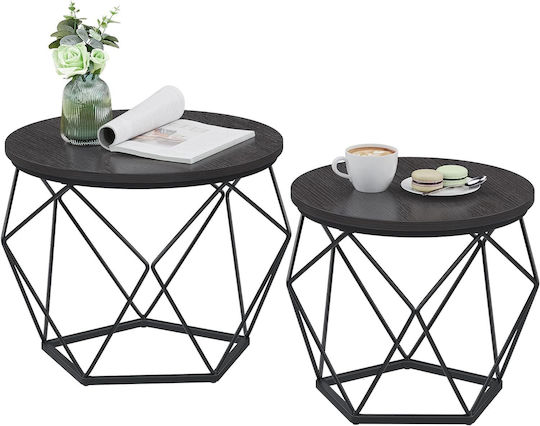 Masă laterală rotundă din lemn masiv Black 2 buc M50xL40xÎ40cm