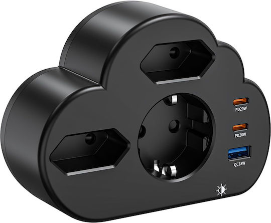 Hafino 6-in-1 Priză multiplă Un singur soclu 3 poziții cu USB-A și 1 USB-C Maro