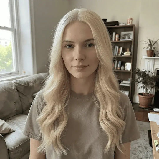 Wig with Natural Hair in Light Blonde Colour 72cm