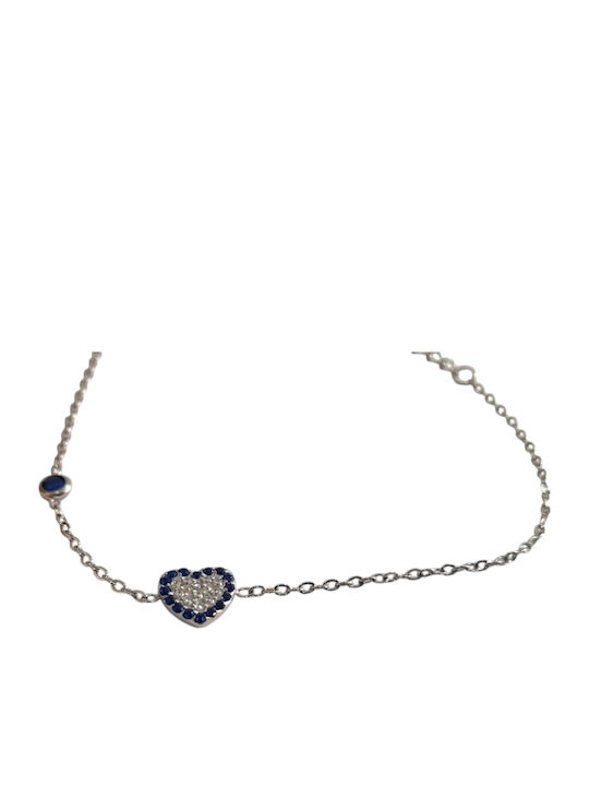 Kalliopi Silver Γυναικείο Βραχιόλι Αλυσίδα με σχέδιο Καρδιά από Ατσάλι με Ζιργκόν 20cm