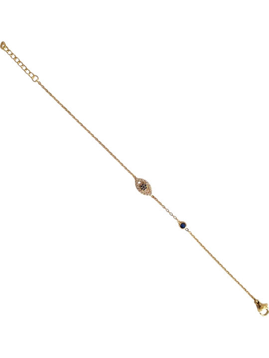 Kalliopi Silver Γυναικείο Βραχιόλι Αλυσίδα με σχέδιο Ματάκι από Ατσάλι Επιχρυσωμένο με Ζιργκόν 20cm