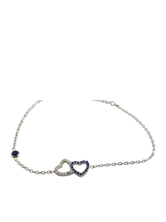 Kalliopi Silver Γυναικείο Βραχιόλι Αλυσίδα με σχέδιο Καρδιά από Ατσάλι με Ζιργκόν 21cm