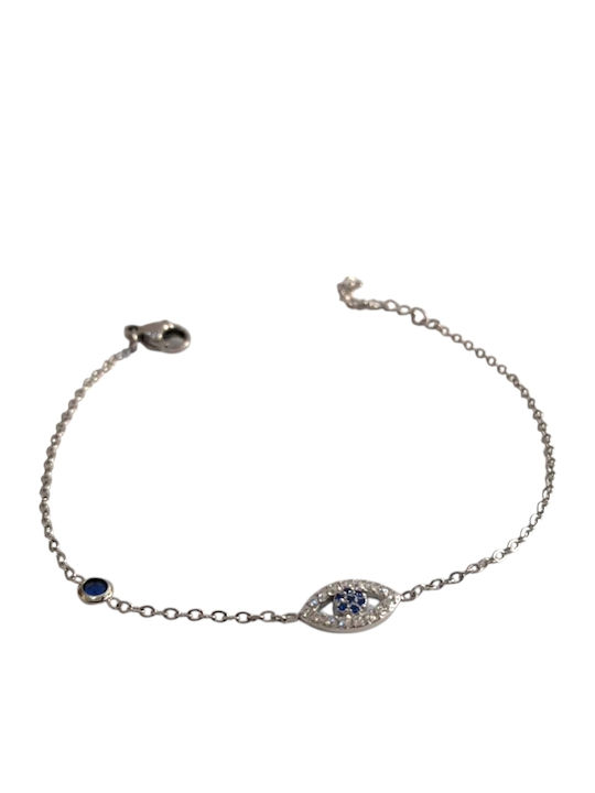 Kalliopi Silver Women's Chain Bracelet with Eye Design Made of Steel with Zircon 21cm