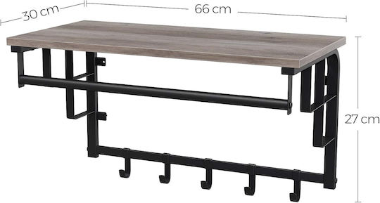 Vasagle Wandhalterung Metall 5 Haken Graue 66x30x27cm