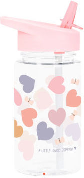 A Little Lovely Company Детски Комплект Бутилка от Пластмаса Тритан със Сламка Hearts 450ml
