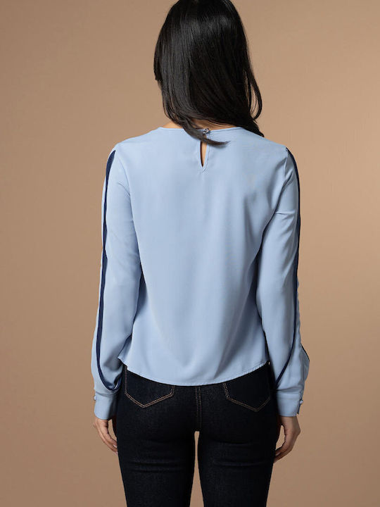 Bryana Bluza Damă Mânecă Lungă Drapată Albastră